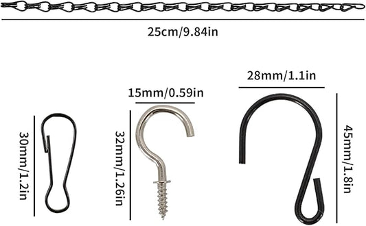 12 Pcs Adjustable Hanging Chains with S Hooks,10 Inch Black Metal Plant Hanger Chain for Hanging Baskets, Bird Feeders, Lanterns, Wind Chimes (Comes with 12 Replacement Metal Plant Hooks)