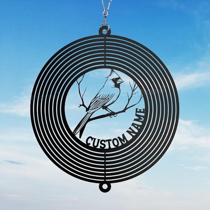Personalized Cardinal Metal Wind Spinner, Custom Outdoor Ornament for Yard Display, Kinetic Bird Sculpture, Memorial Gift (Cardinal Garden Wind Spinner)