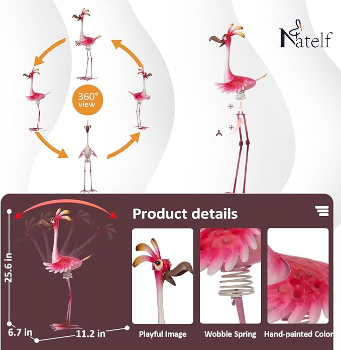 Natelf Flamingo Peacock Metal Yard Art Garden Sculpture Flamingos Peacocks Outdoor Decorations Large Garden Statues for Yard Patio, Porch, Home for Women, Mom, Grandma