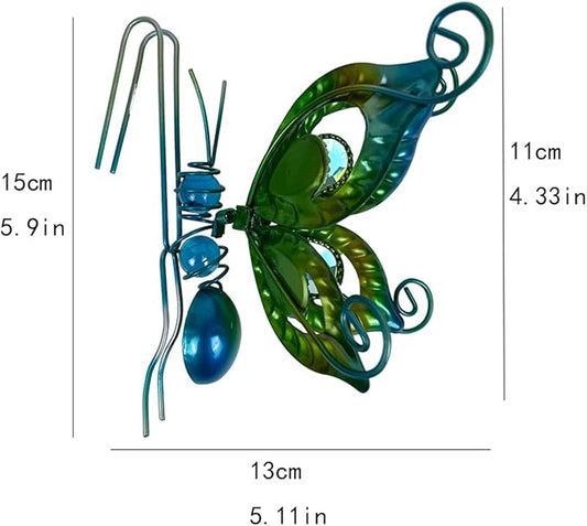 Metal Butterfly Flower Pot Huggers Gorgeous Butterfly Dragonfly Planter Hanging Figurines with Artificial Gemstones in the Wings 6 Inch Iron Insect Garden Art Sculptures Hanger Ornaments (B)