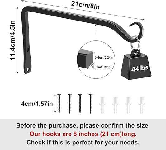 Gtongoko 2 Pack 8 Inch Metal Plant Hangers Wall Hooks for Hanging Plant Brackets, Outdoor Hooks for Hanging Bird Feeders, Flower Baskets, Lanterns, Wind Chinme, Solar Lamps