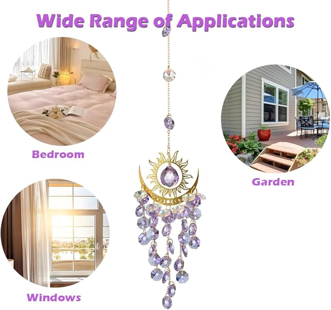 Crystal Suncatcher, Suncatchers for Windows Hanging, Sun Catchers Indoor Window, Unique Crystal Wind Chimes for Indoor & Outdoor Decoration, Gift for Sutffers Home Decor (Purple)