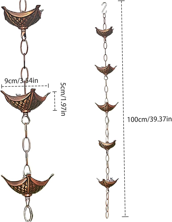 rain Chains for gutters Rain Chain Copper Imitation Chains for Gutters 3.3ft with 5 Cups Easy to Install Catcher for Outside Courtyards Replacement Style 2
