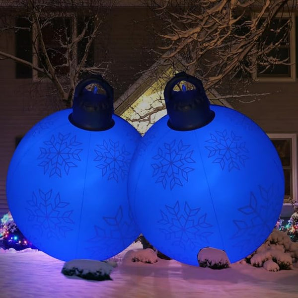 21 inch Inflatable Christmas Balls Ornaments, Christmas Decoration LED Lights with PVC, Giant Xmas Party Supplies, Garden Glow Up Balls with Remotes, Hanging Disco Balls Decor for Outdoor Blue