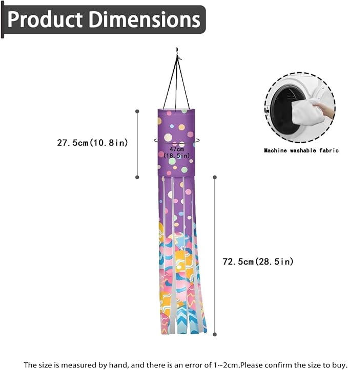 Jeiento Colorful Eggs Windsock Flag 2 Pack,40Inch Happy Easter Day Windsock Flag Holiday Party Decoration Hanging Wind Socks for Farmhouse Yard Window Holiday Party Supplies