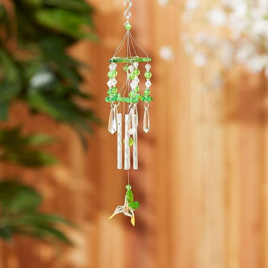 Gifts & Decor Leafy Green Hummingbirds Acrylic and Metal Wind Chime