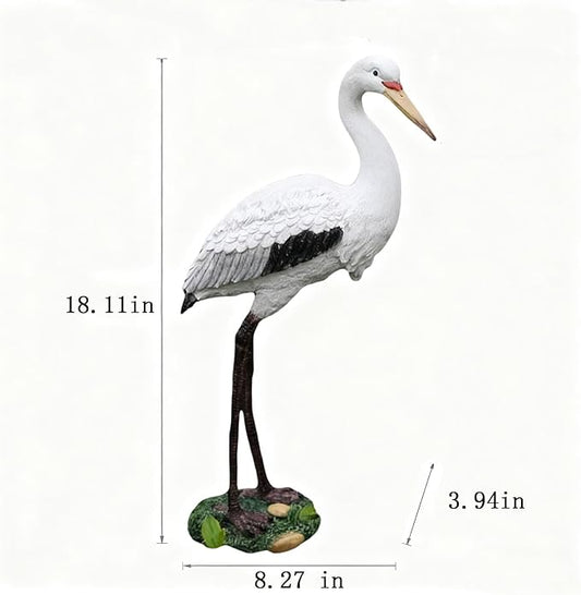 Garden Elegance White Crane Garden Statue, 18.11-Inch Resin Bird Sculpture, Long-Legged Decorative Ornament for Outdoor Pond, Yard and Lawn