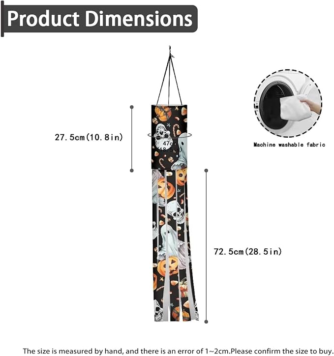 Halloween Ghost Pumpkin Skull Windsocks Hanging Durable Machine Washable Fabric Outdoor Hanging Decoration for Home Yard Patio Lawn Garden Tree Party Halloween Scary Horror Decor