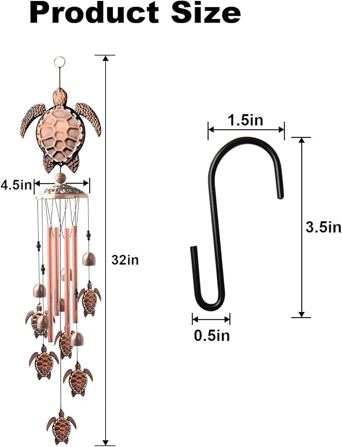 Sea Turtle Wind Chimes Outdoor, Mother Gift,Birthday Gifts for All mom/Grandma/dad/Women/Aunt/Daughte/Friend/Niece/Sister/Teacher,Gardening Gift,Memorial windchimes Outside,Yard Decor