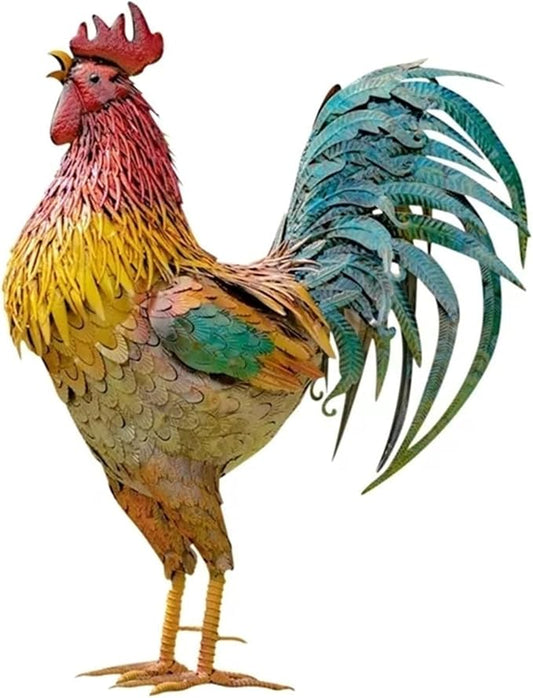 Large Flat Metal Rooster Yard Art, 12 Inch 2D Outdoor Chicken Sculpture Figurines, Garden Statues Outdoor Clearance, Metal Yard Art, for Farm Patio Lawn Back Yard Home Decorations (A)