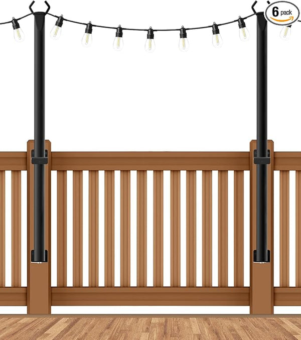 AHRLHR 5 Ft String Light Poles 2 Pack, String Light Poles for Outside with Fixing Clips,Hanging Light Poles for Deck Fence Garden Backyard Wall Bistro,Metal Poles for Outdoor String Lights