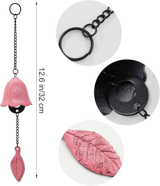 MrMrKura Japanese Leaf Wind Chimes, Small Wind Bell Pendent for Outside Hanging Cast Iron Wind Chime Ornament for Bless Garden Backyard Home Decor (Pink)