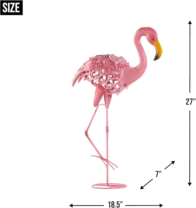 Zingz & Thingz Durable Iron Outdoor Décor Flamingo Solar Garden Stake, 18.5x7x27, Leaning