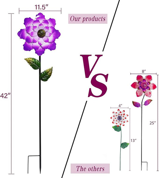 Metal Flower Garden Stakes Yard Art, 42" Large Handcrafted Purple Metal Outdoor Decor Lawn Pathway Ornaments Garden Decorations