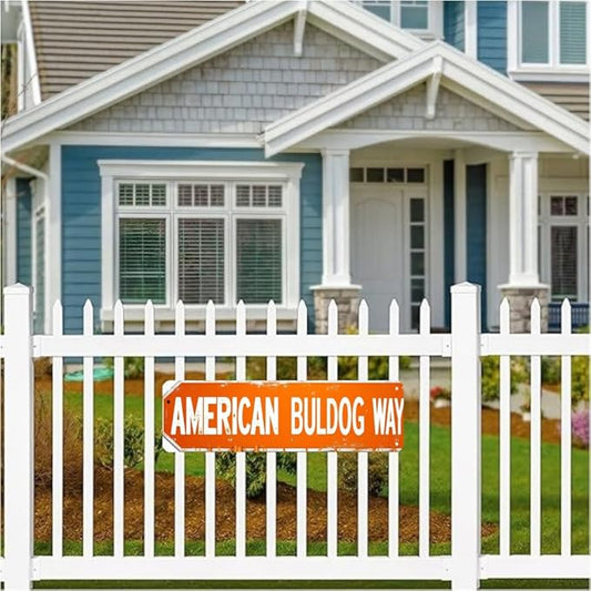 American Bulldog Tin Decor 16 * 4 Inches "AMERICAN BULDOG WAY" Pet Room/Patio Wall Art - Retro Dog Accent, Bulldog Decor, Pet Metal Sign