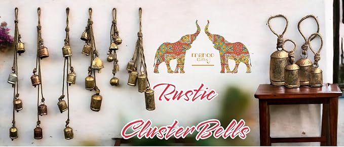 Mango Gifts Vintage Bells Hanging Chimes with Rustic Jute Rope, Tranquil Wind Chimes for Garden, Bohemian Decor, Outdoor and Patio Decoration (MGT29)