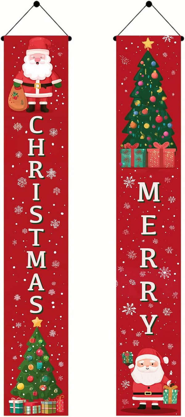 BlissYard Christmas Porch Banner 12x71 Cartoon Santa Tree Decorations Christma Door Banner Hanging Sign Merry Christmas Banner Front Xmas Door Cover Entryway Outdoor Decor Winter Welcome Home Yard Patio