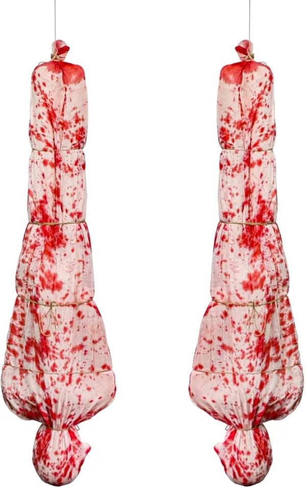 2PCS 5ft Halloween Decorations Scary Dead Victim Props, Hanging Corpse in Bag Body Bag Creepy Haunted House Decor Set, Halloween Outdoor Indoor Party Decorations (Assembly Needed)