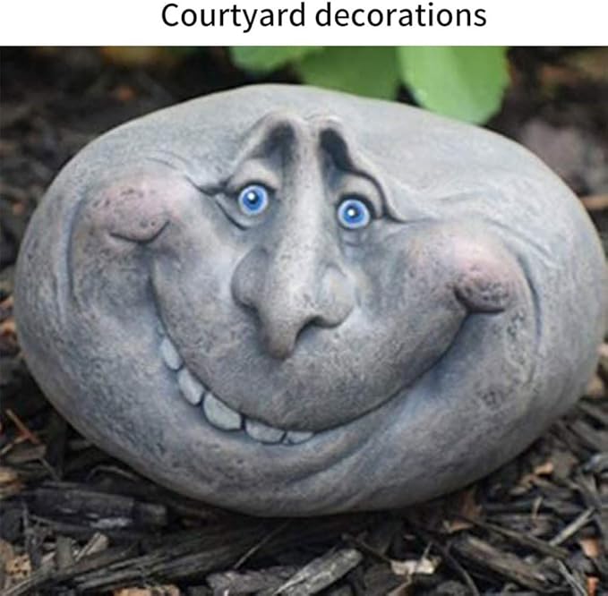 Funny Face Rock Art Sculpture Decoration Yard Art Face Resin Sculpture Mystical Garden Stones for Indoors Outdoors Patio