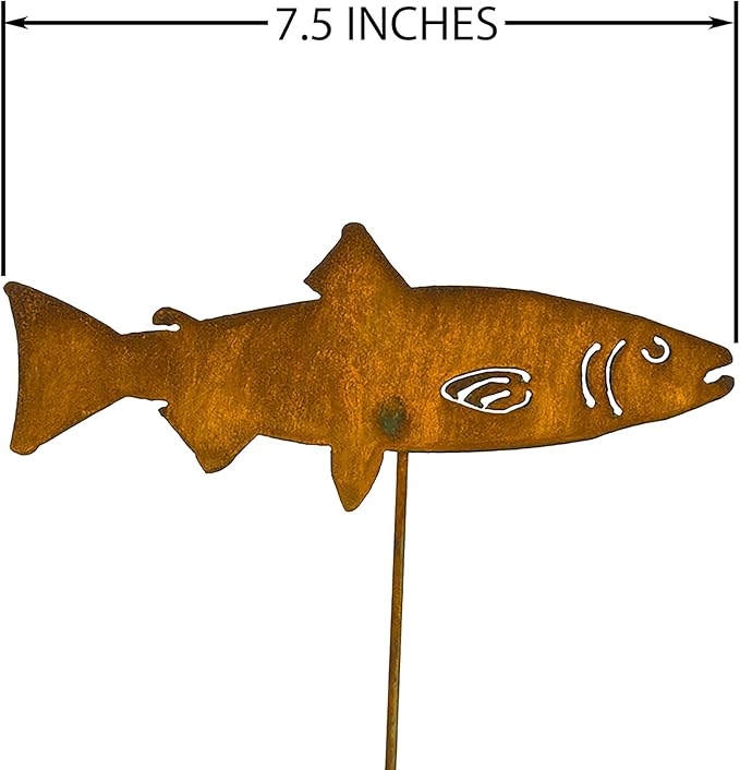 Swimming Trout Garden Stake Set of 3, Made in USA, Rusty Steel, Real Rust Finish (Small)