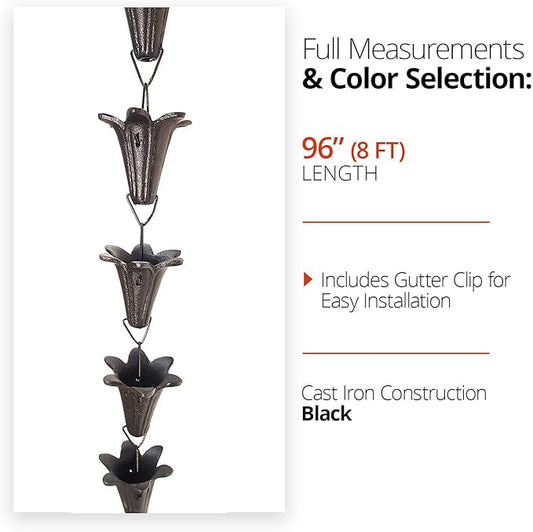 NACH js-RNC001 Stylish Decorative Downspout Gutters Rain Chain, 96", Cast Iron