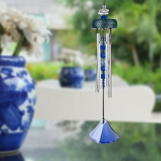 Woodstock Chimes Signature Collection, Gem Drop Chime, 10'' Sapphire Décor Designs - Small Chimes Wind Chimes for Outdoor, Patio, Home or Garden Décor (GEMSA)