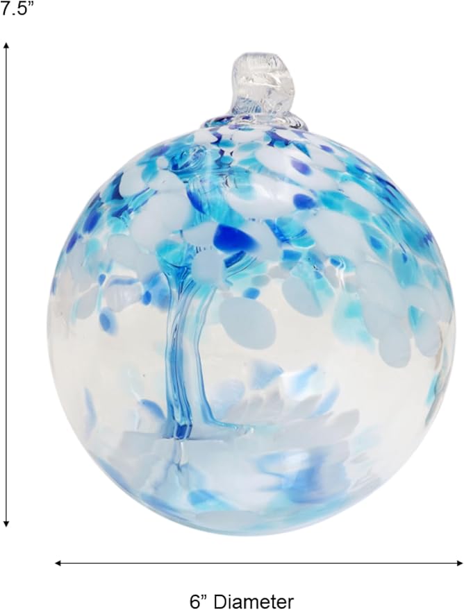 Dale Tiffany Hand Blown Glass, 6" Diameter Aqua, Tree of Life Collection, Witch Globe Hanging Garden Indoor/Outdoor Decorative Ornament Gazing Ball