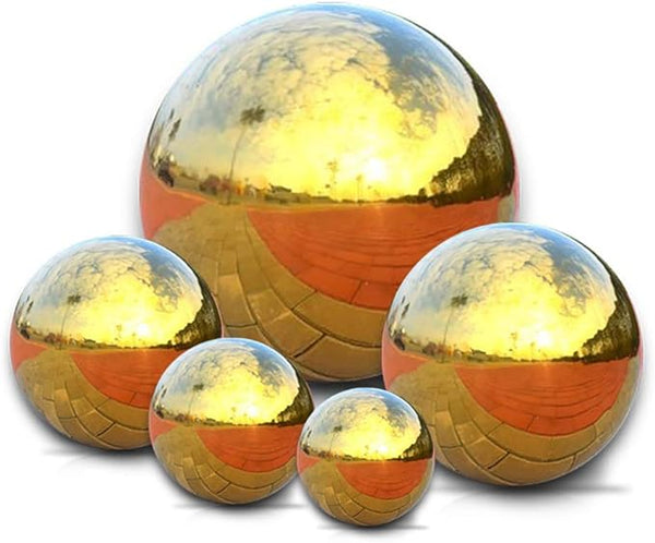 Nerien Gazing Ball, Stainless Steel Garden Mirror Globe, Polished Ornament Sphere, Hollow Floating Reflective Hemisphere, for Home Outdoor Pond Housewarming Swimming Pool Decoration, Gold, 5Pcs Mix