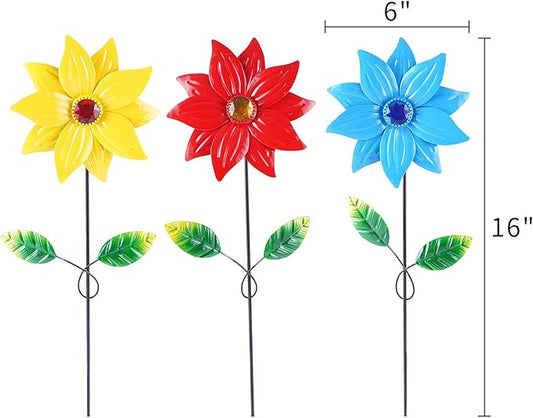 TZSSP Metal Flower Decorative,Floral Garden Stakes Yard Art,3 Pack Flower Garden Stakes Decor for Lawn & Yard Ornament