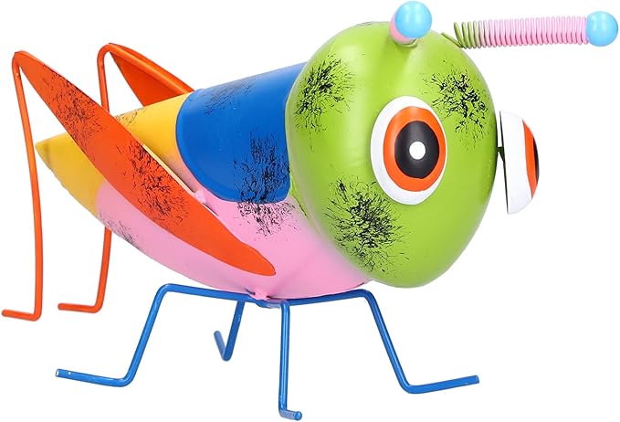 Iron Grasshopper Garden Ornament, Metal Sculpture for Outdoor Patio Lawn Decor, Hand - Painted Anti - Animal Figurine with Vivid Colors for Yard and Home Decoratio (Green)