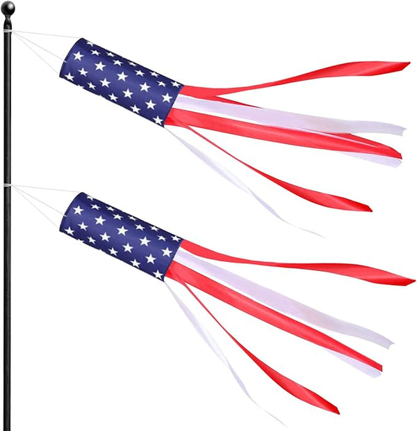 2 Pack 4th of July Windsock American Flag Wind Socks Outdoor Heavy Duty, 40" Stars Stripes USA Flag Windsocks for Patriotic Memorial Day Decorations & 4th July Decorations Outdoor Yard Garden Tree