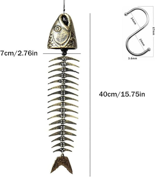 Fish Windchime,Fish Skeleton Windchime,Fish Bone Cast Iron Wind Chimes Vintage Metal Wind Chimes Outdoor Soothing Melody for Garden Home Yard Porch Hanging Decor (Bronze)