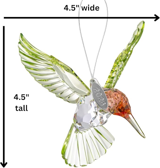 Crystal Suncatcher with Prism - Red-Throated Hummingbird Acrylic Ornament, Stunning Hummingbird Suncatcher or Bird Memorial Ornament, Includes Suction Cup, 2026 hangtag and Gift Box