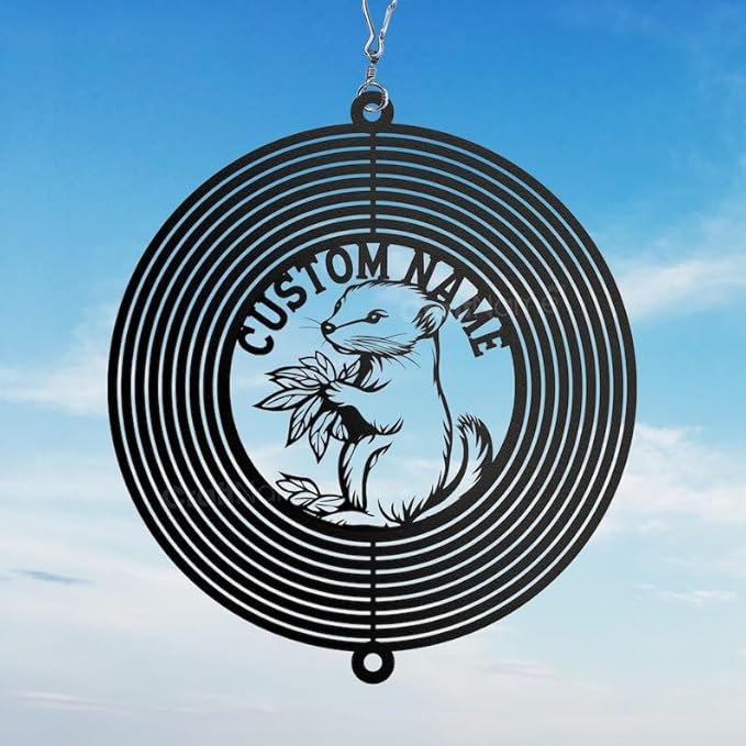 Personalized Ferret Metal Wind Spinner, Custom Hanging Decoration for Outdoor Display, Kinetic Garden Sculpture, Pet Lover Gift (Ferret Garden Wind Spinner)