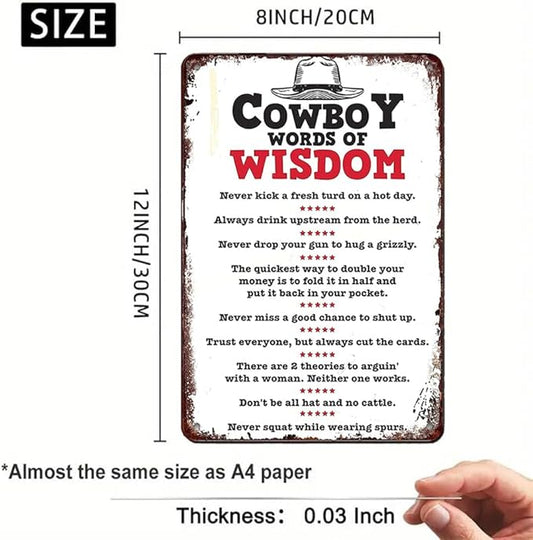 Cowboy Words of Wisdom Funny Western Sign Retro Art Home Bar Restaurant Coffee Shop Garden Garage Wall Decor Classic Metal signs 8x12 Inch