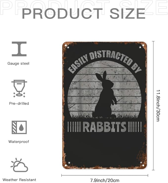 Patio Wall Decor Farmer Rabbit Vintage Signs Metal Club Indoor & Outdoor Wall Decor Cute,Funny,Inspiring Plaques For Home,Office,Yard,Bathroom 8X12inch