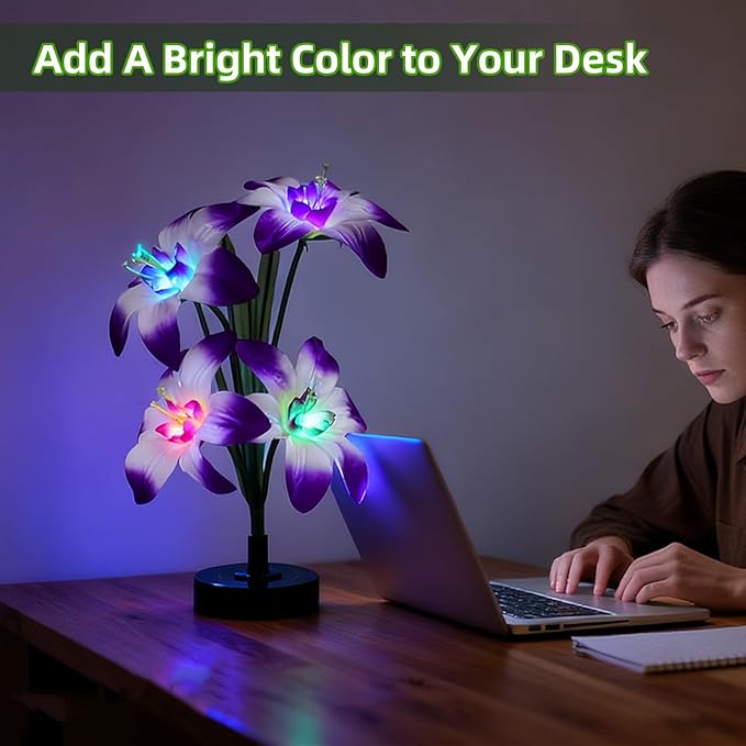 Solar Flowers Lights - Solar Garden Lights Outdoor Waterproof Lily Flower, 40 Hours Color Changing Solar Powered Outside Decor Decoration for Yard Patio Pathway Lawn, Gifts for Mom, 2pcs