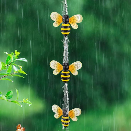 8.4 FT Rain Chains for Outside, Decorative Glow Bee Rain Chain with 12 Cups, Metal Adjustable Rain Catcher Chain, Replacement Downspout for Gutters