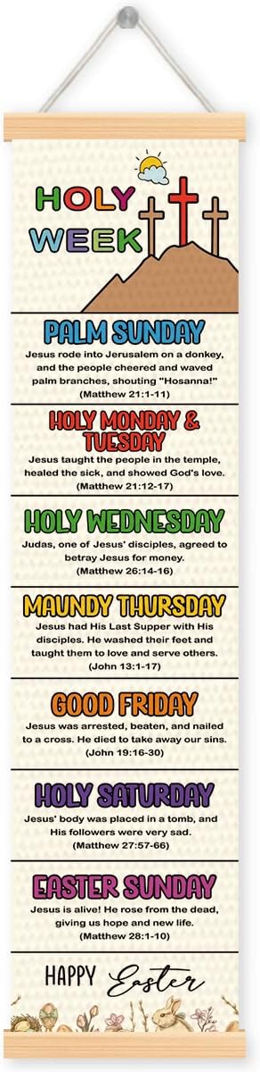 Happy Easter Decor, Holy Week Poster, Easter Story Banner Decor for Home Church, Bible Verse Wall Door Decoration, Church Activity Kids, Family Hanging of Scripture and Words Decorations 07