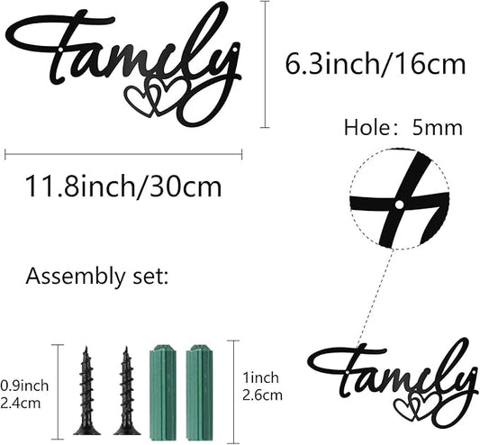 CREATCABIN Family Metal Wall Art Decor Black Wall Silhouette Hanging Decor Iron Wire Wall Art Sculpture Decoration Sign Cut Out Minimalist Blessed Ornament for Farmhouse Indoor Outdoor Home 6 x 12Inch