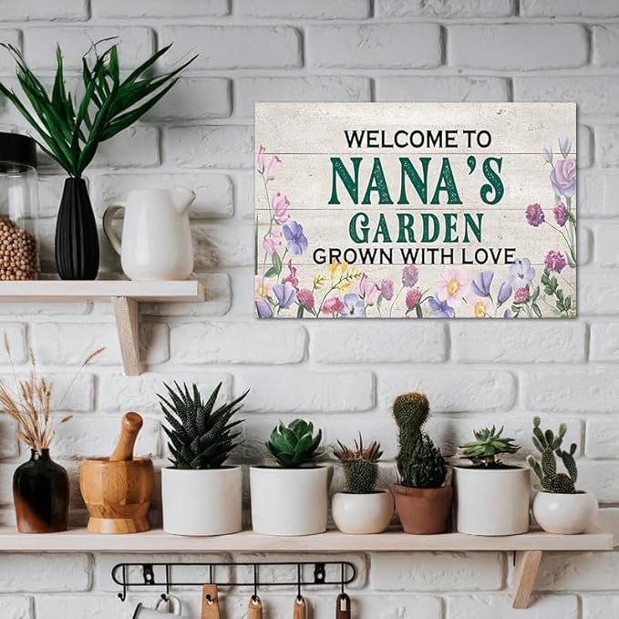 YOYI ART Welcome to Nana's Garden Sign for Outside, Vintage Metal Garden Decor Wall Art, Patio Sign for Outdoor, Yard, Gifts for Women Mom, 12 x 8 inch
