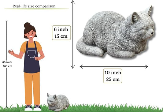 Garden Cat Statue Concrete Pet Memorial Gift Outdoor Sculpture Crouching Kitty Yard Figure Sympathy Gift for Pet Lovers Patio Ornament Cement Kitten Statuary