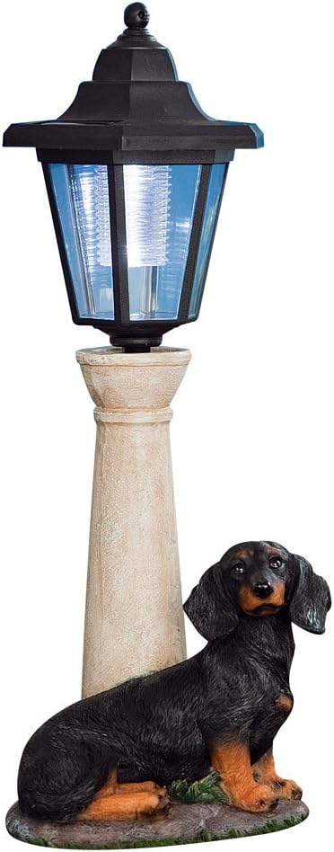 Bits and Pieces - Solar Dog Lantern-Solar Powered Garden Lantern - Resin Dog Sculpture with LED Light (Dachshund) - 13.5" Tall