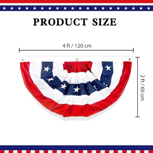 2x4 Ft American Bunting Flags Outdoor, USA Pleated Fan Flag for Outside, 4th of July Decorations Memorial Day Patriotic Flags Bunting Outdoor Indoor Decor (Set of 2)