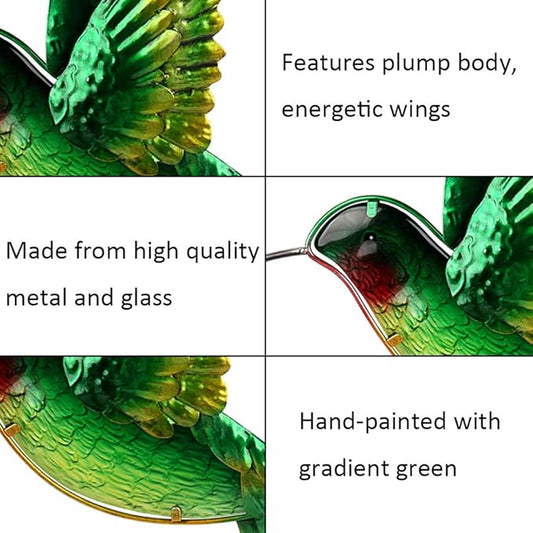 John's Studio Metal Hummingbird Wall Decor Bathroom Glass Art Iron Sculpture Outdoor Hanging Decoration for Home Bedroom Garden Patio Porch or Fence - Green