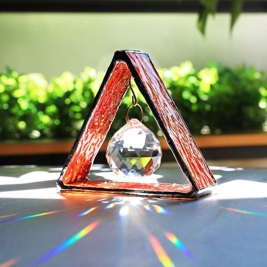 H&D HYALINE & DORA Handcrafted Pyramid in Stained Glass, Stained Glass Window Sun Catcher Hangings Ornament, Crystal Ball Prism Decor for Home Table,Orange