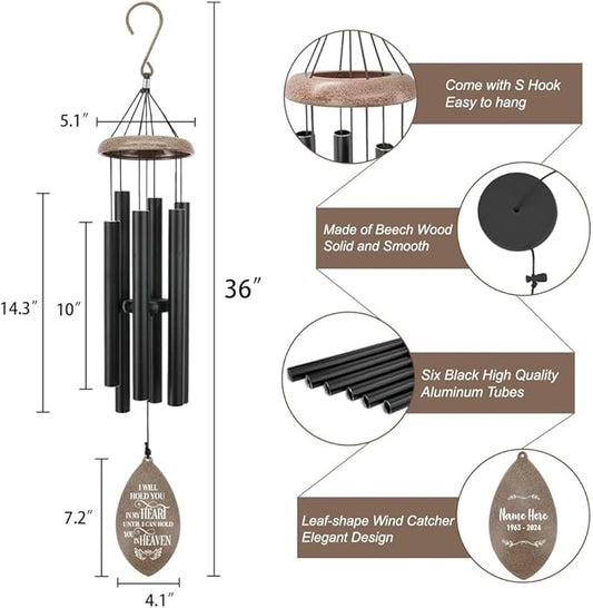 ASTARIN Personalized Name 35" Memorial Wind Chimes for Outside, Metal Sympathy Gifts for Loss of Mother Father Loved One, Bereavement Wind Chime in Memory Gift, Produced in USA