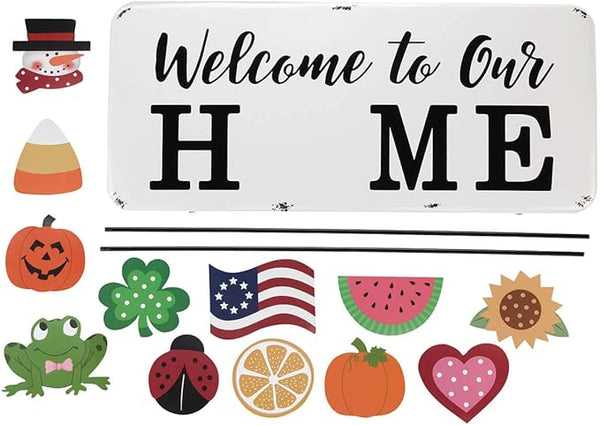 Welcome Magnetic Seasonal Stake, Includes 12 Magnets, Durable Metal - Measures 23 1/2" Wide x 10 1/2" High, by Fox River Creations