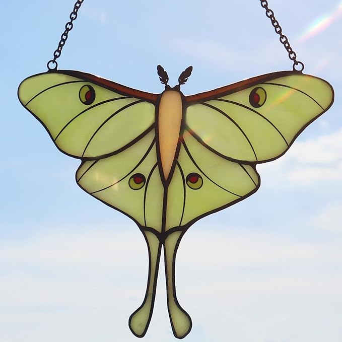 Handmade Suncatcher Luna Moth Decor, Stained Glass Window Hanging, Suncatchers for Windows Hanging, Mother's Day Sun Catcher Gifts for Women Mom Grandma Butterfly Lovers