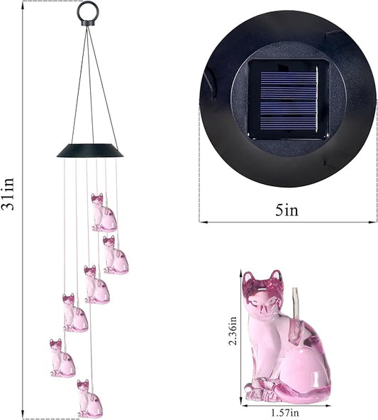 Cat Solar Wind Chimes for Outside Colors Changing Waterproof Decorative Lights Gifts for Mom Solar Powered Mobile Hanging Wind Chime for Garden Patio Party Yard Window Indoor Outdoor Decor